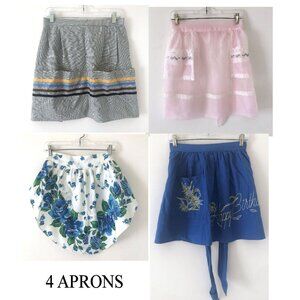 4 Vintage Half Aprons, Sheer, Floral, Happy Birthday, Striped